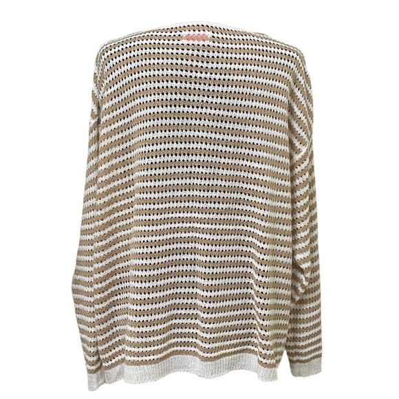 Pink Lily Taupe Ivory Striped Boho Beachy Open Knit Sweater 3XL - Picture 10 of 13
